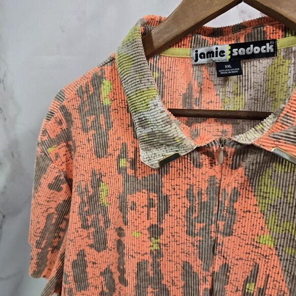 Jamie Sadock Shirt Womens XXL Pink Brown Zip Ripple Crinkle Textured Snake Rib - Picture 2 of 9